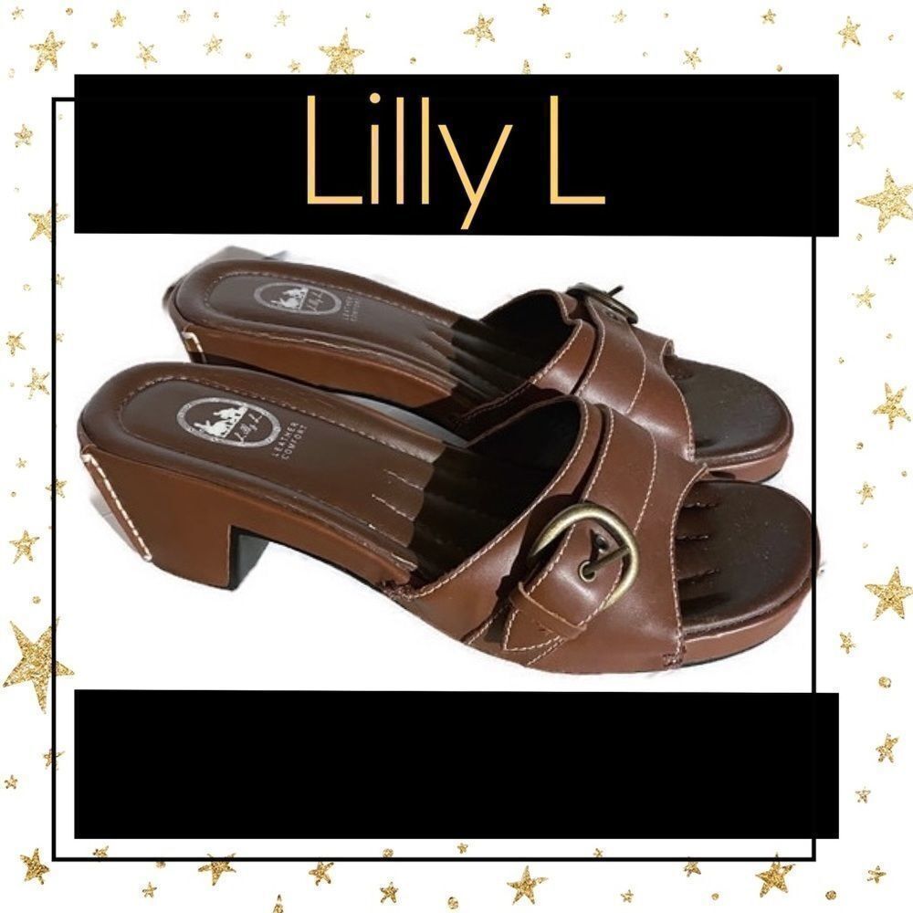 Lilly L Leather Buckle Slide Sandals 8.5 8.5M